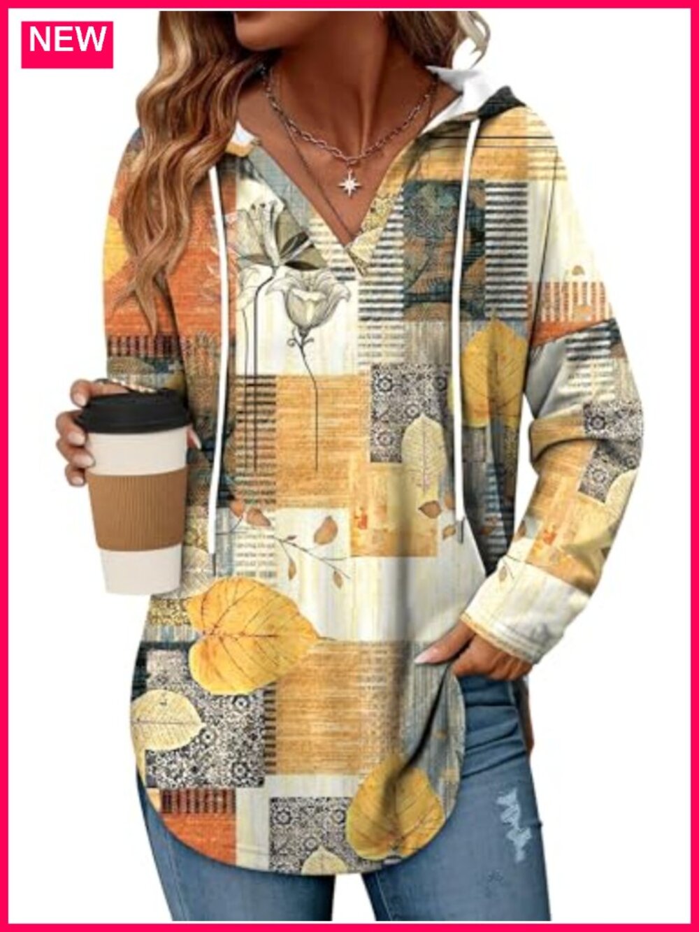 Womens Oversized Pullover Hoodie V-Neck Loose Fit Sweatshirt